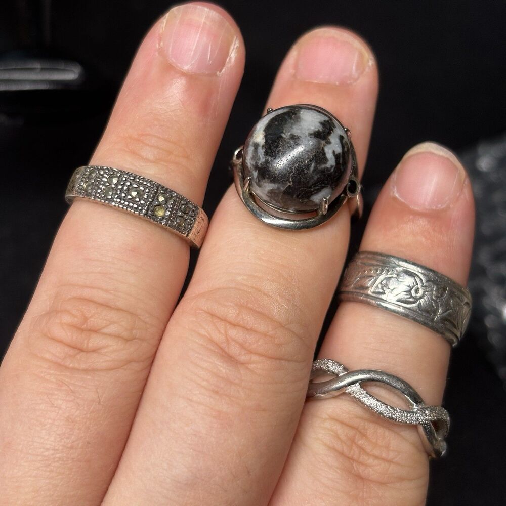 Vintage Sterling Silver Ring Lot of 4 Mixed Styles Sizes 5-8